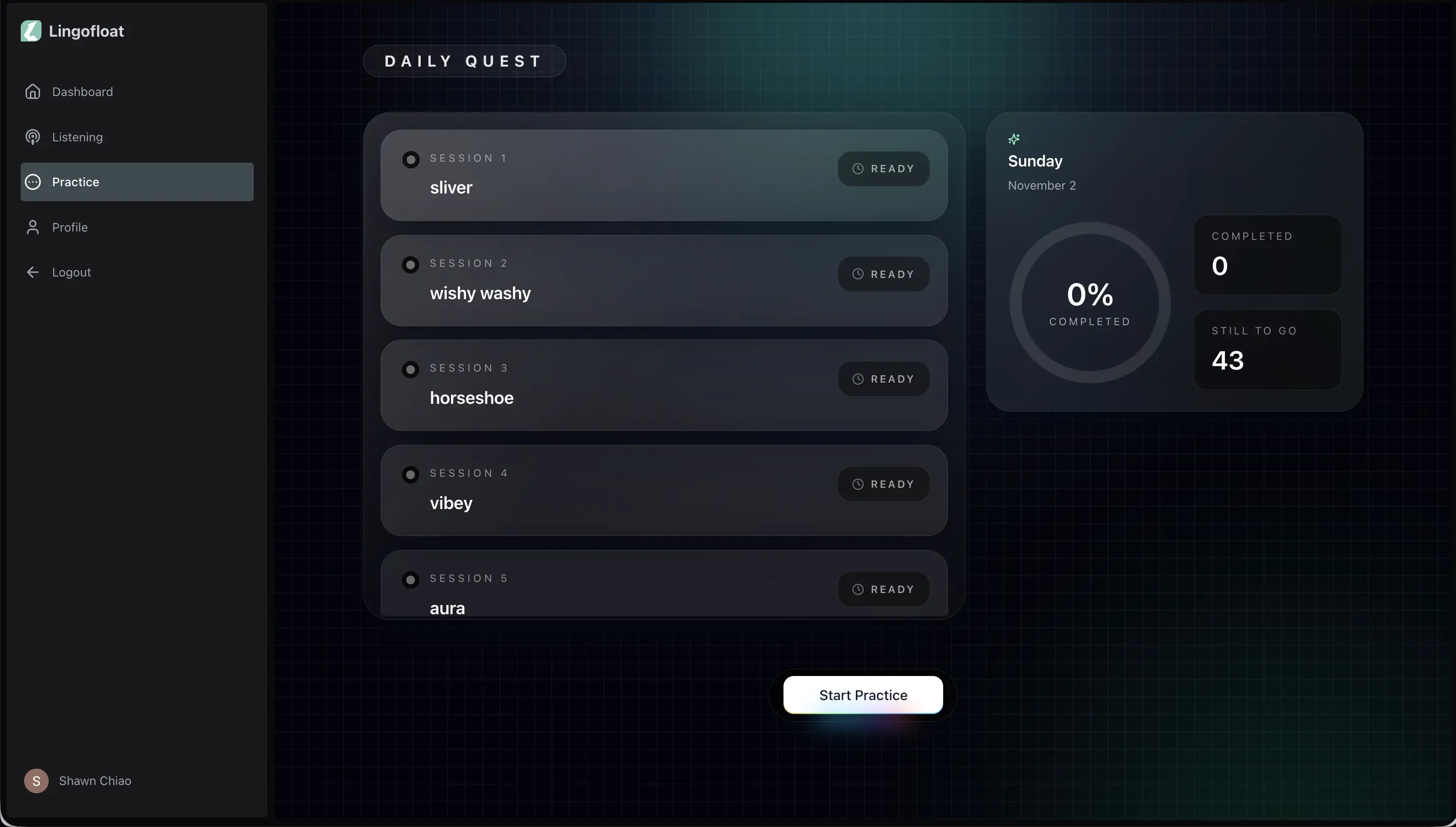 Shadowing practice inside Lingofloat
